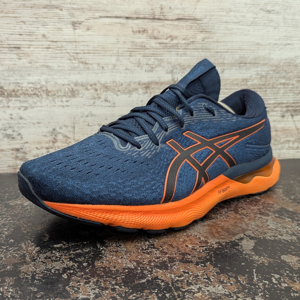 Asics Navy Blue and Orange Athletic Shoes with Breathable Mesh